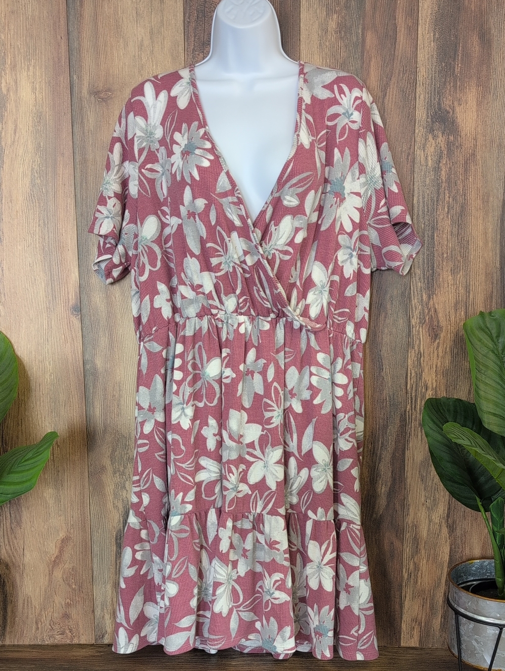 Honeyme Curvy Dusty Rose Floral Wrap Midi Dress XXXL      T232